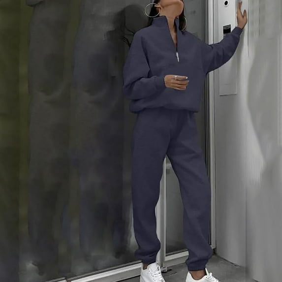 Frostluinai Active Wear Sets for Women Half Zip Sweatshirt High Waist Sweatpants 2 Piece Long Sleeve Lounge Sweatsuits Solid Tracksuit with Pocket