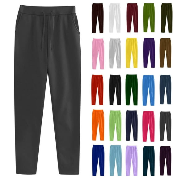 Frostluinai Athletic Joggers for Women Elastic Waist Drawstring Fleece Sweatpants Solid Casual Cinch Bottom Pants with Pockets