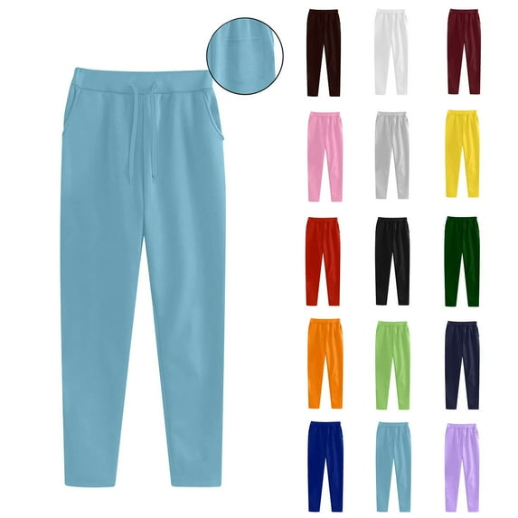 Frostluinai Athletic Joggers for Women Elastic Waist Drawstring Fleece Sweatpants Solid Casual Cinch Bottom Pants with Pockets