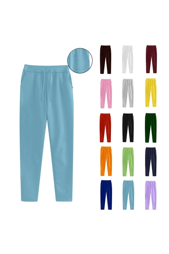 Athletic Joggers for Women Elastic Waist Drawstring Fleece Sweatpants Solid Casual Cinch Bottom Pants with Pockets