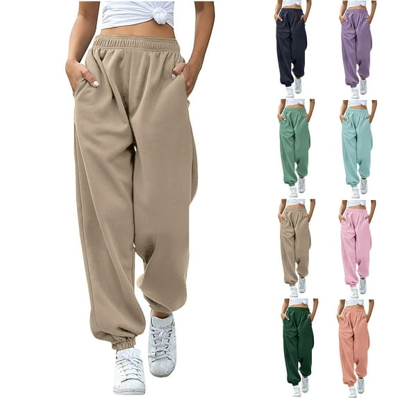 Frostluinai Baggy Sweatpants for Women High Waist Fleece Lined Joggers Solid Lounge Sweat Pants Fall Gym Running Sweatpants with Pocket