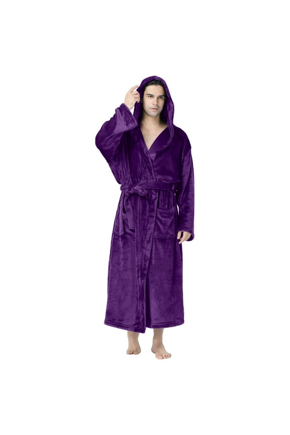 Bath Robes for Women Men 2023! Unisex Plus Size Fleece Hooded Bathrobe Plush Long Robe with Pockets & Belts