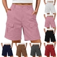 thumbnail image 1 of Frostluinai Bermuda Cargo Shorts for Women Casual Long Knee Length High Waisted Stretch Wide Leg Pantalones Rectos with Pocket Pink L, 1 of 7
