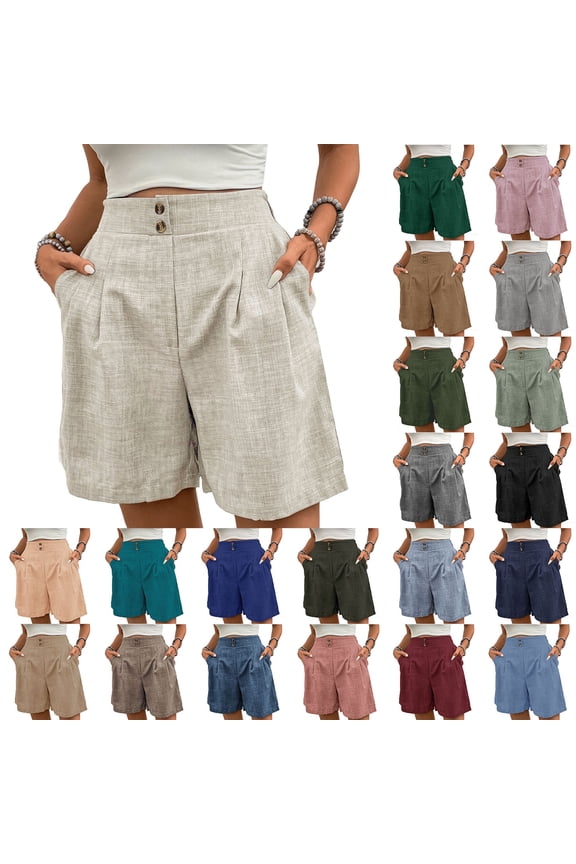 Bermuda Shorts for Women Knee Length Cotton Shorts with Pockets Womens Summer Casual Elastic Waist Shorts with Pocket Light Blue M