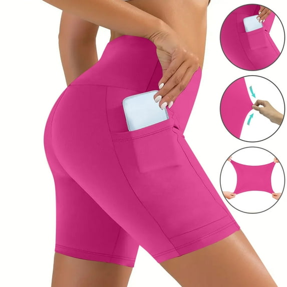 Frostluinai Biker Shorts for Women with Pocket High Waist Stretch Athletic Shorts Solid Color Soft Yoga Workout Shorts Activewear for Women