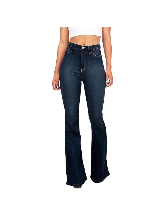 Boot Cut Jeans for Woman High Waist Stretchy Denim Pants Plus Size Distressed Bell Bottoms Jeans Pants Lounge Jeans with Pocket