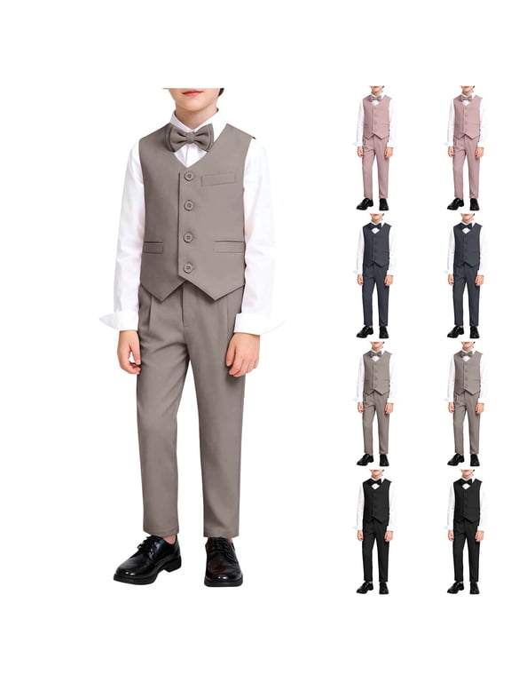 Boys Blazer Suit Formal Outfit Kids 3 Piece Waistcoat Vest and Dress Pants with Bow Tie Gentleman Clothes 1-13 Years