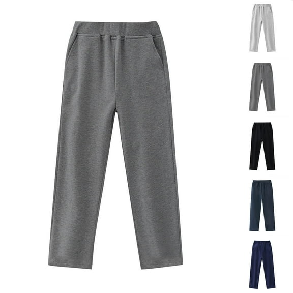 Frostluinai Boys Lounge Pants with Pocket 3-15Y Elastic Waist Solid Straight Leg Pants Stretch Baggy Fall Winter Trousers School Uniforms