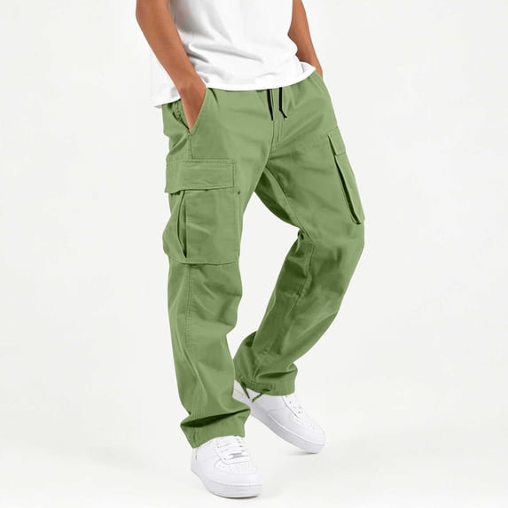 Frostluinai Boys Uniform Cargo Pants Cotton Baggy Chino Open Bottom Joggers with Pockets Elastic Waist Casual Sports Workwear for Kids 5-15 Years