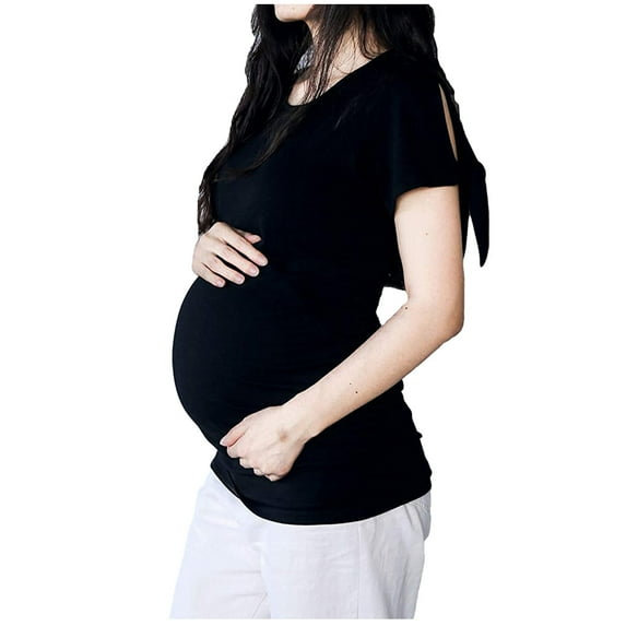 Frostluinai Breastfeeding Shirts For Women Plus Size Maternity Nursing Top Short Sleeve Side Ruched Pregnancy Shirt Side Tie Bow Maternity Shirt