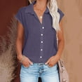 thumbnail image 1 of Frostluinai Button Down Shirts for Women Cotton Linen Casual Dressy Tops Cap Sleeve Lapel Collar T Shirts Solid Plus Size Blouses Gifts, 1 of 6