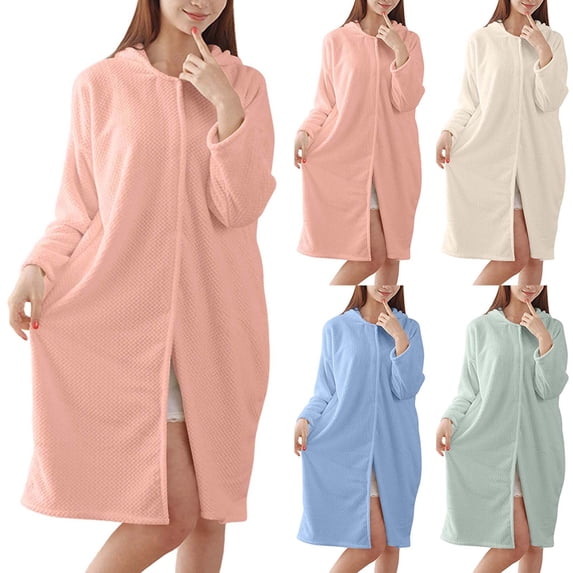 Coat Front Robe Frostluinai Button Front Hooded Robes for Women Waffle Knee Length ...