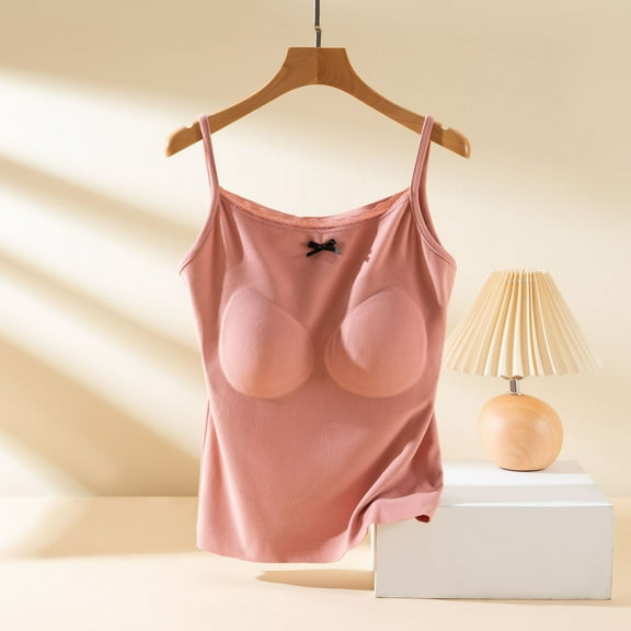 Frostluinai Camisole Tops for Women Built in Bras Lace Crew Neck Spaghetti Strap Camis Solid Color Soft Camis Comzy Summer Camisoles