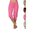thumbnail image 1 of Frostluinai Capri Joggers for Women Low Rise Drawstring Running Capri Sweatpants Solid Cinch Bottoms Sporty Pants Plus Size Summer Capris with Pocket, 1 of 9