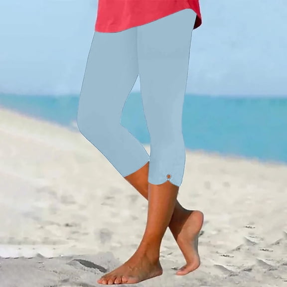Frostluinai Capri Leggings Women Summer High Waist Capri Shorts Silm Fit Drawstring Skimmers Beach Solid Color Stretch Capris Womens Plus Size Capris
