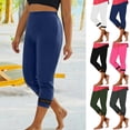 thumbnail image 1 of Frostluinai Capri Pants for Women High Waist Stretch Yoga Capris Solid Color Lace Hem Gym Pants Comzy Athletic Sport Leggings Womens Capris, 1 of 9
