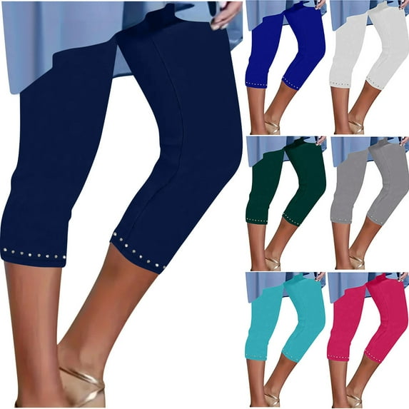 Frostluinai Capri Pants for Women High Waist Summer Yoga Workout Leggings Stretch Slim Fit Capris Fashion Hot Drilling Leggings Gifts for Women