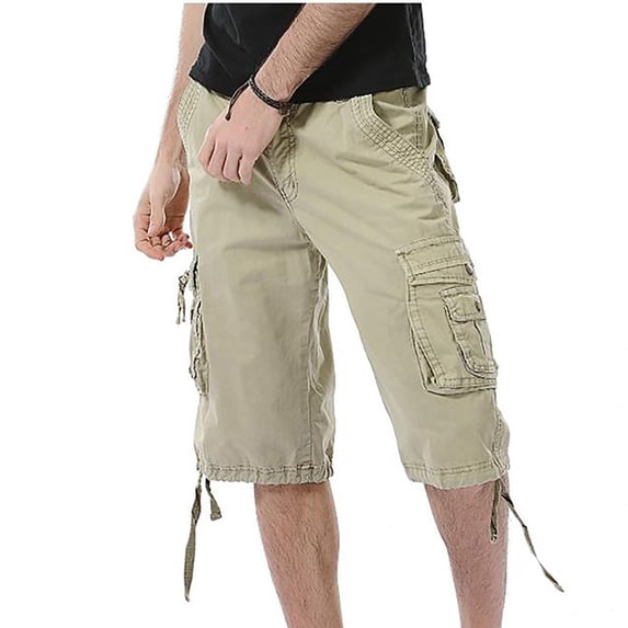 Frostluinai Cargo Pants For Men Cargo Pants For Men Cotton Loose Fit Zipper Button Multi-Pocket Cropped Pants Straight Leg Pants Outdoor Tooling Short Pants