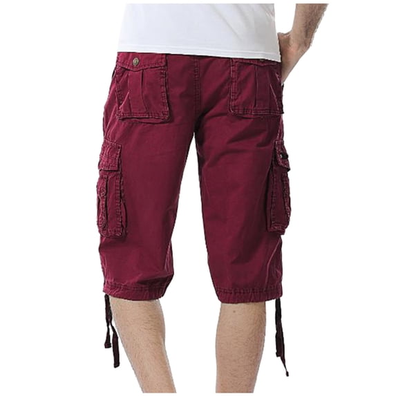Frostluinai Cargo Pants For Men Cargo Pants For Men Cotton Loose Fit Zipper Button Multi-Pocket Cropped Pants Straight Leg Pants Outdoor Tooling Short Pants