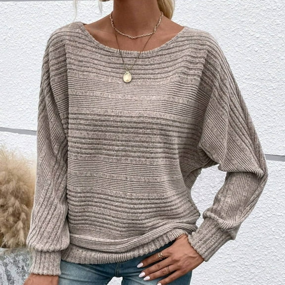 Frostluinai Casual Dressy Tops for Women Batwing Sleeve Ribbed Knit T Shirts Crew Neck Basic Solid Color Shirts Loose Fit Holiday Blouses Gifts