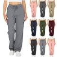 thumbnail image 1 of Frostluinai Chino Cargo Pants for Women Drawstring Elastic Waist Baggy Straight Wide Leg Pants Solid Casual Hiking Outdoor Pants with Pocket, 1 of 8
