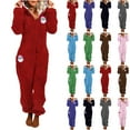 thumbnail image 1 of Frostluinai Christmas Fleece Onesie Pajamas for Women Sherpa Fuzzy Zipper Hooded One Piece Jumpsuit Warm Cinch Bottom Sleepwear with Pockets, 1 of 5