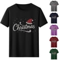 thumbnail image 1 of Frostluinai Christmas Rhinestone Tee Shirts Women Crew Neck Xmas Party Shirt Funny Letter Print Short Sleeve Tshirts S-XXL, 1 of 7