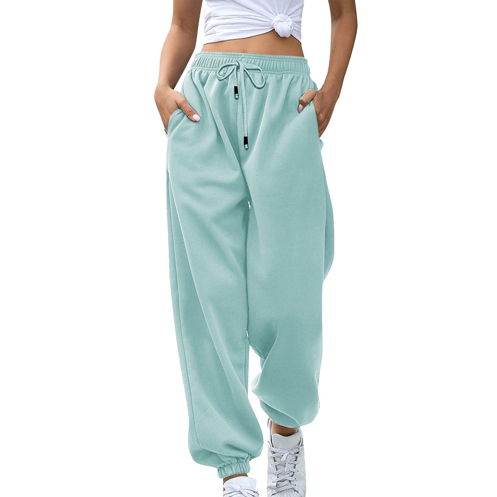 Frostluinai Cinch Bottom Sweatpants For Women With Pockets Cargo Pants For  Women Baggy Elastic Waist Trousers Long Straight Pants High Waist Sporty
