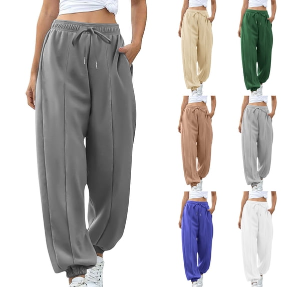 Frostluinai Cinch Bottom Sweatpants Women with Pocket High Elastic Waist Drawstring Active Joggers Solid Baggy Sweat Pants Activewear
