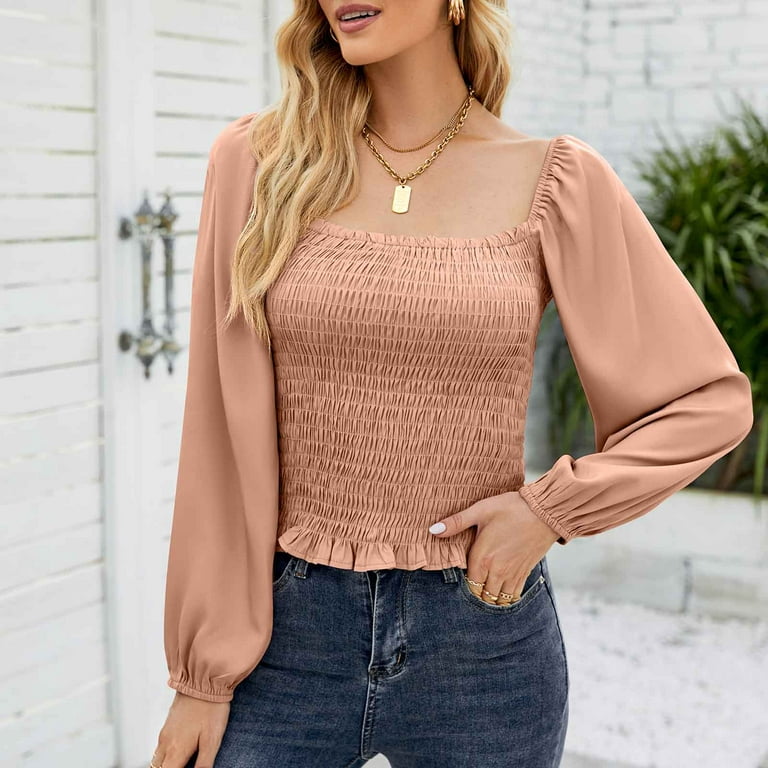 Frostluinai Clearance Items！Fall Clothes For Women 2022 Trendy Business  Casual Plus Size Tops For WomenWomen Fashion Casual Square Collar Solid  Color Long Sleeve Loose T-Shirt Blouse Tops 