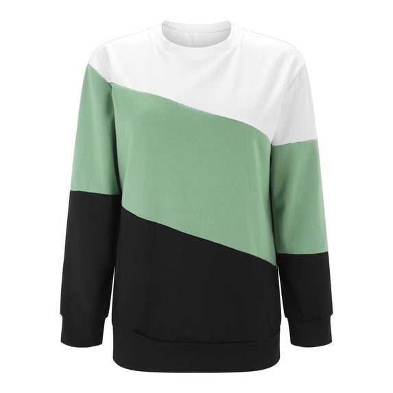 Frostluinai Color Block Sweatshirts for Women Crewneck Long Sleeve Casual Tunic Tops Loose Fit Fall Pullover Comzy Sweat Shirts with Pocket