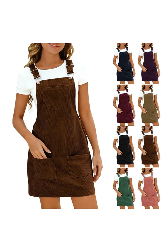 Corduroy Overall Dress for Women Adjustable Straps Casual A Line Overalls Pinafore mini Jumper Dresses with Pockets