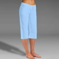 thumbnail image 1 of Frostluinai Cotton Capri Pants for Women Linen Elastic Waist Drawstring Wide Leg Trousers Solid Color Plus Size Loose Straight Leg Capris with Pockets, 1 of 8