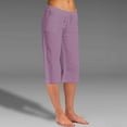 thumbnail image 1 of Frostluinai Linen Pants Women Summer Drawstring Elastic Waisted Straight Leg Pants with Pockets Capris Plus Size Casual Solid Color Wide Leg Trousers, 1 of 8