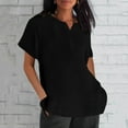 thumbnail image 1 of Frostluinai Cotton Linen Tshirts for Women Notch V Neck Casual Dressy Tops Short Sleeve Solid Color Tee Shirts Comzy Blouses Summer Shirts, 1 of 5