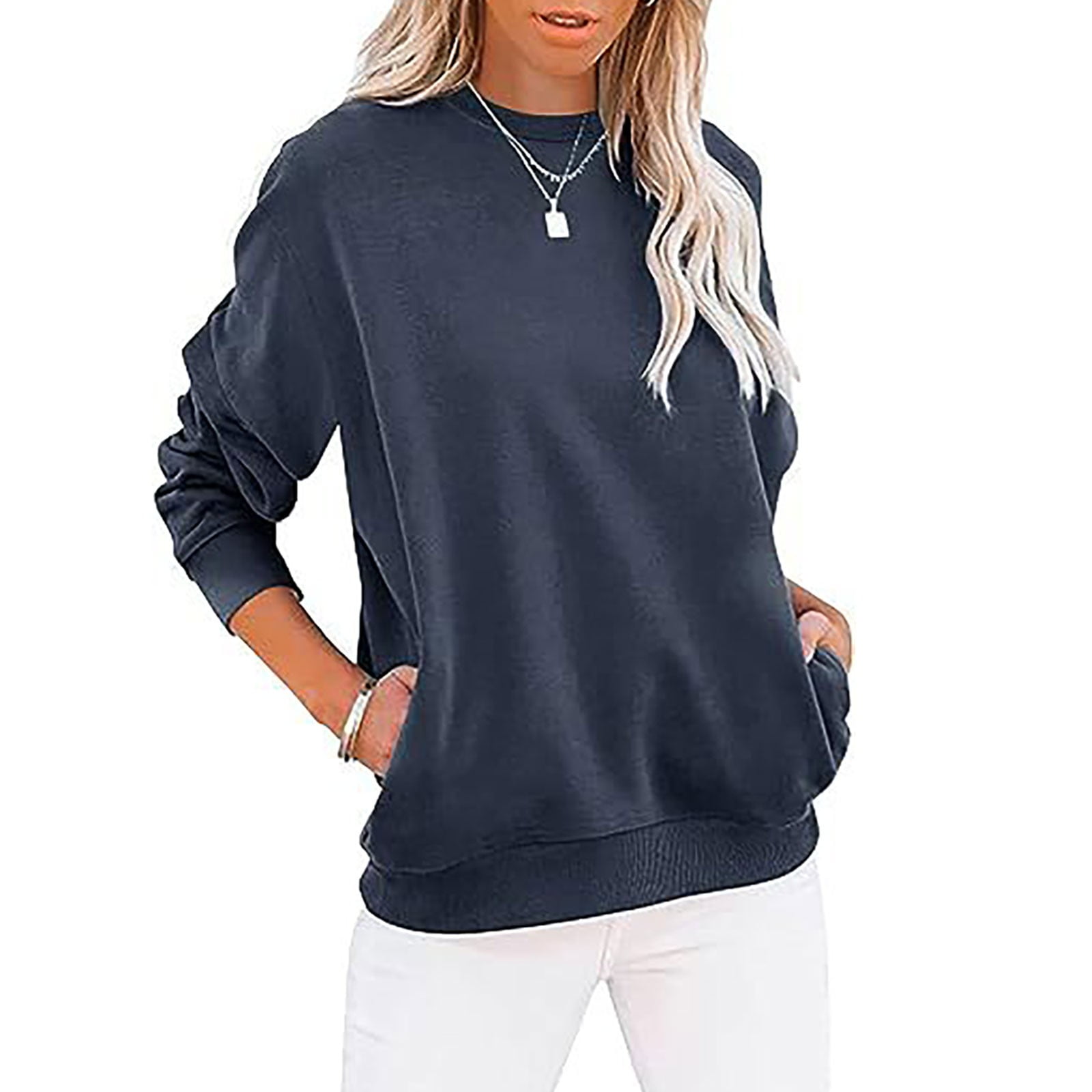 3 Color Women Crewneck Cropped Sweatshirt Pullover Long Sleeve Shirts main image 1