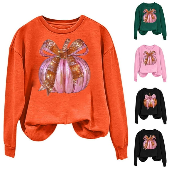 Frostluinai Crew Neck Sweatshirts for Women Happy Thanksgiving Pullover Long Sleeve Pumpkin Graphic Sweat Shirts Fall Gifts for Woman