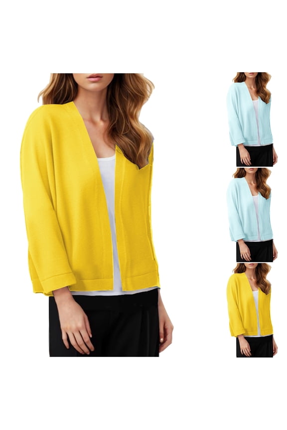 Cropped Cardigan for Women Open Front Ribbed Knit Cardigans Long Sleeve Solid Jacket Coats Lightweight Fall Cardigans