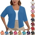thumbnail image 1 of Frostluinai Cropped Dressy Cardigan for Women Plus Size Open Front Short Sleeve Lightweight Cardigans Solid Casual Mother of the Bride Shrug, 1 of 7