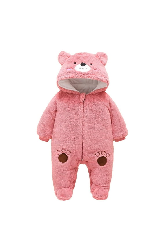 Cute Baby Girls' Fleece Jumpsuit Baby Boy Snowsuit New Born Baby Winter Coat Toddler Lined Onesie Pajamas Warm Hooded Romper Pram for Infant