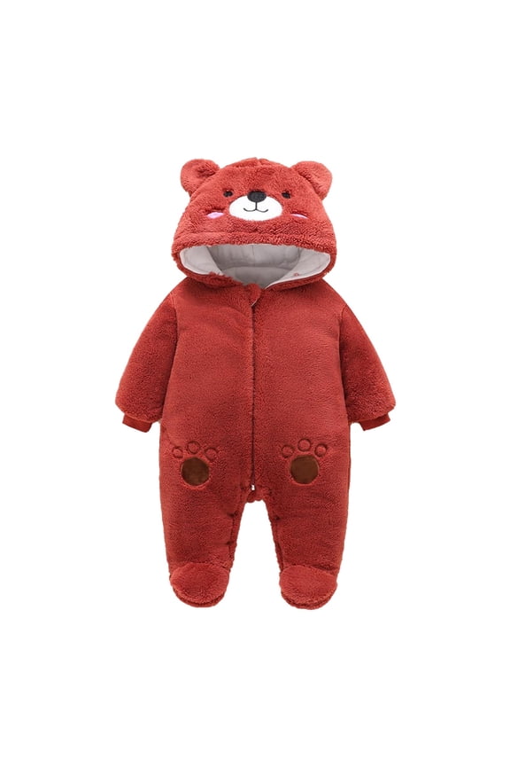 Cute Baby Girls' Fleece Jumpsuit Baby Boy Snowsuit New Born Baby Winter Coat Toddler Lined Onesie Pajamas Warm Hooded Romper Pram for Infant