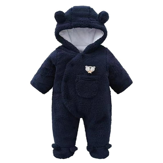 Frostluinai Cute Baby Girls' Fleece Jumpsuit Baby Boy Snowsuit New Born Baby Winter Coat Toddler Lined Onesie Pajamas Warm Hooded Romper Pram for Infant