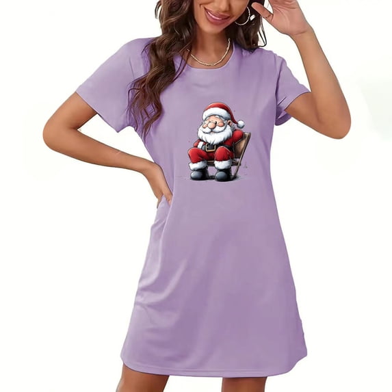 Frostluinai Cute Nightgowns for Women Short Sleeve Crewneck Sleepshirts Merry Christmas Mini Loungewear Santa Clubs T Shirt Sleepwear