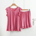 thumbnail image 1 of Frostluinai Cute Pajama Sets for Women Ruffle Sleepwear 2 Piece Crewneck Pleated Shirts Loose Wide Leg Shorts Plus Size Solid Loungewear Sers, 1 of 3