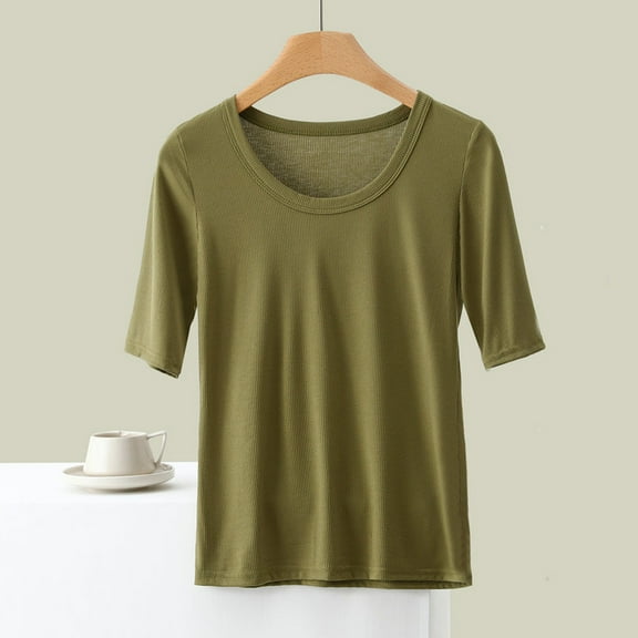 Frostluinai Cute Tops for Women Short Sleeve Soft T Shirts Round Neck Solid Color Blouses Light Weight Summer Tees Comzy Loungewear Shirts