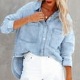 thumbnail image 1 of Frostluinai Denim Button Down Shirt Women Oversized Long Sleeve Drop Shoulder Jean Coats Casual Loose High Low Hem Denim Coats with Pocket, 1 of 8
