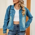 thumbnail image 1 of Frostluinai Denim Jackets for Women Trendy Long Sleeve Lapel Jean Jacket Button Down Distressed Denim Coats Casual Jean Coats with Pocket, 1 of 7