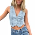 thumbnail image 1 of Frostluinai Denim Vest Top for Women Sleeveless V Neck Crop Jean Vests Button Down Casual Waistcoat Vests Vintage Going Out Tanks with Pocket, 1 of 6
