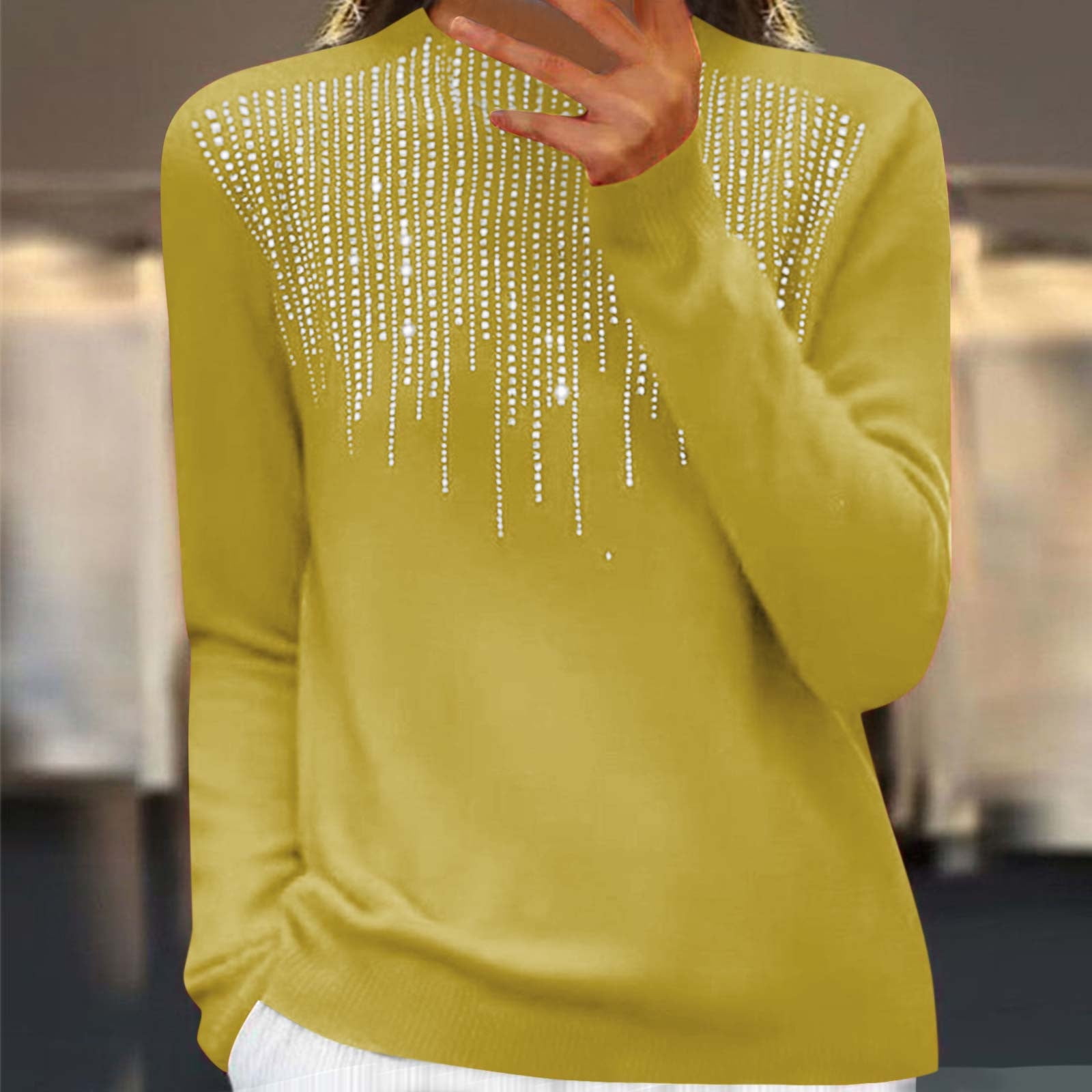 Crewneck Drop Shoulder Rhinestone Detailed Pullover Sweater