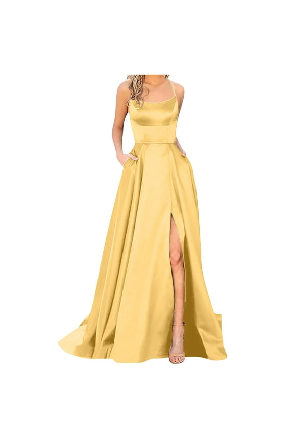 Maxi Dresses for Women 2023 Plus Size Elegant Bridesmaid Dresses Square Neck Split Long Formal Dress for Wedding Guest Cocktail Party